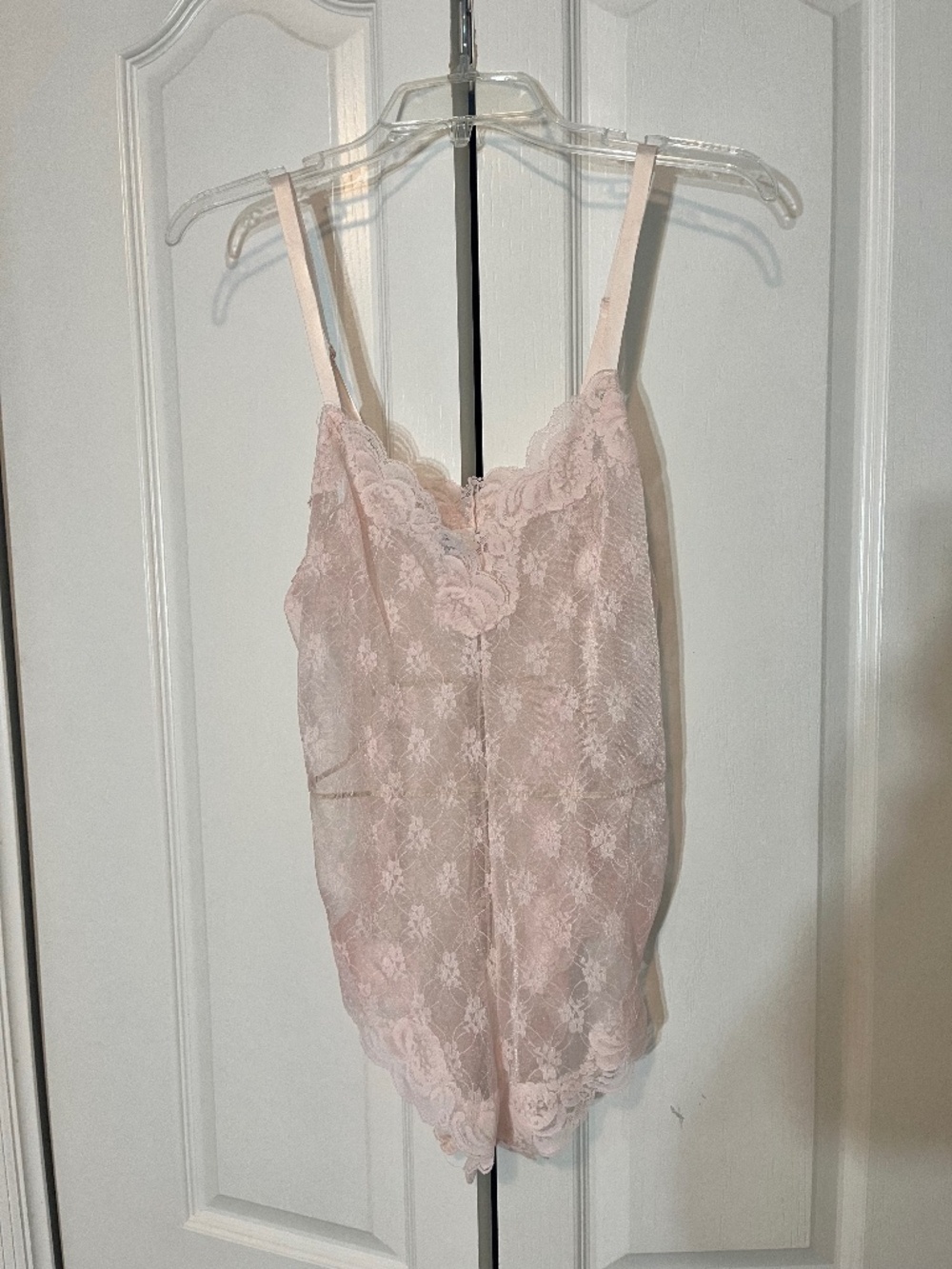 Vintage Lorraine Sheer Lace Teddy Bodysuit | Pale Blush Pink | Size 34